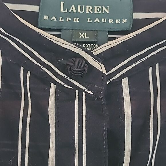Lauren Ralph Lauren Shirt Top Striped Cotton Button Up Mandarin Collar Size XL - Picture 4 of 8